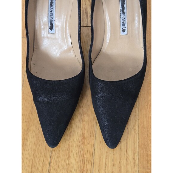 Manolo Blahnik Black Suede 8.5 Pointed Heels Winter Sarah Jessica Parker - Picture 4 of 8